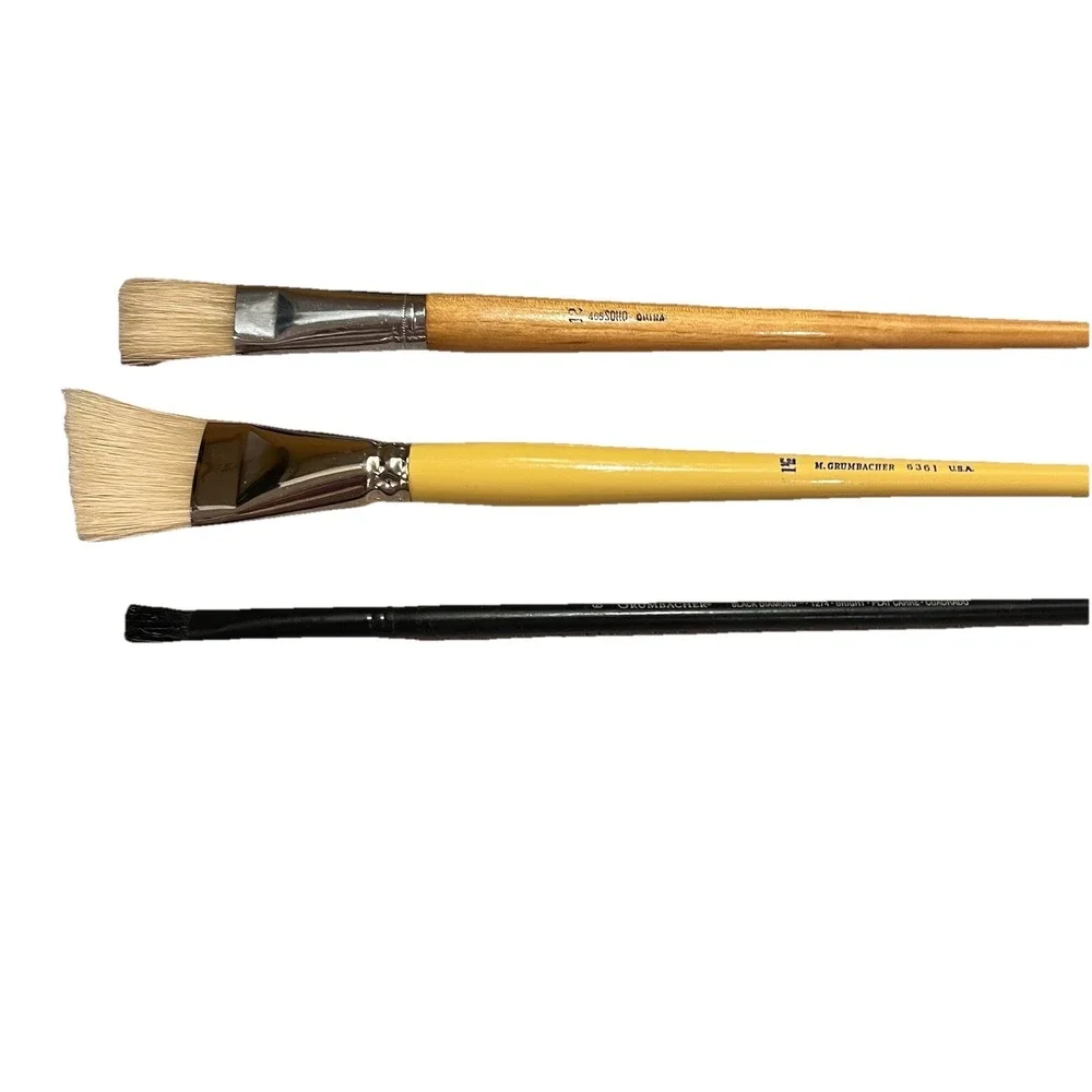 3 Vtg M Grumbacher Paintbrush 6361 Angular Sz 1.5‎ & 1274 Black Diamond Sz 6 New